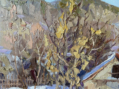 Textured impressionist winter landscape oil painting Frost by Gaponchenko Ivan Ivanovich
