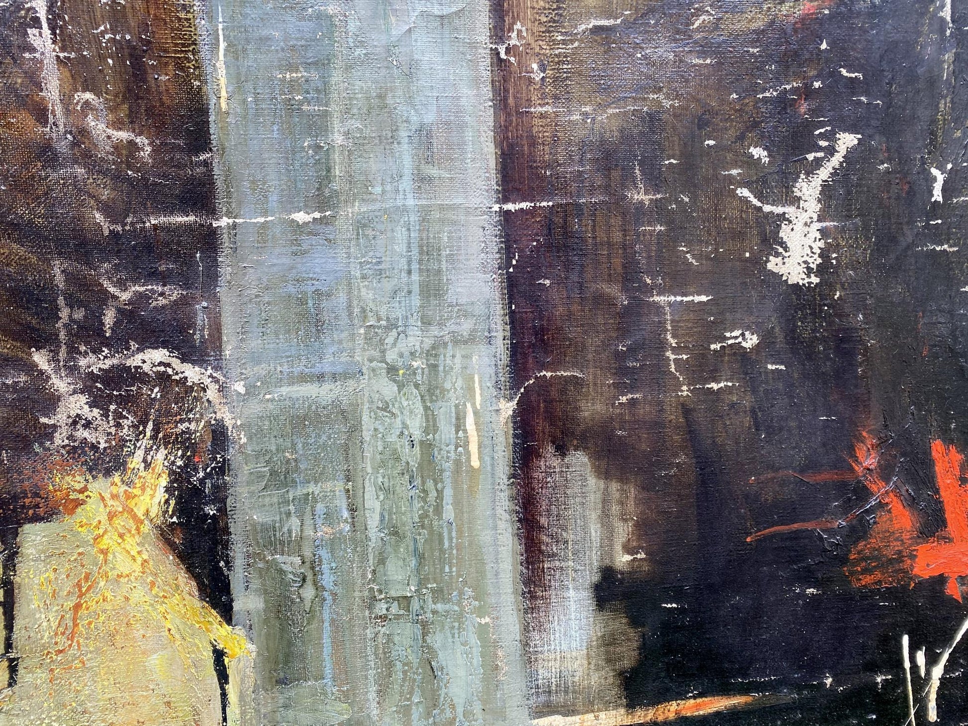 Oil painting Monument by Vladimir Vasilievich Korsun, abstract textured grays and orange