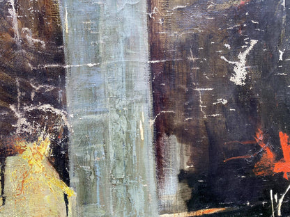 Oil painting Monument by Vladimir Vasilievich Korsun, abstract textured grays and orange