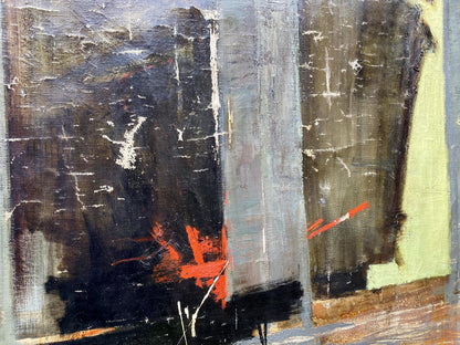 Oil painting Monument by Vladimir Vasilievich Korsun, abstract textured grays with orange
