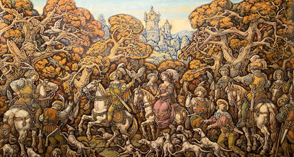 Oil painting Hunting by Litvinov Oleg Arkad’yevich: medieval hunt scene