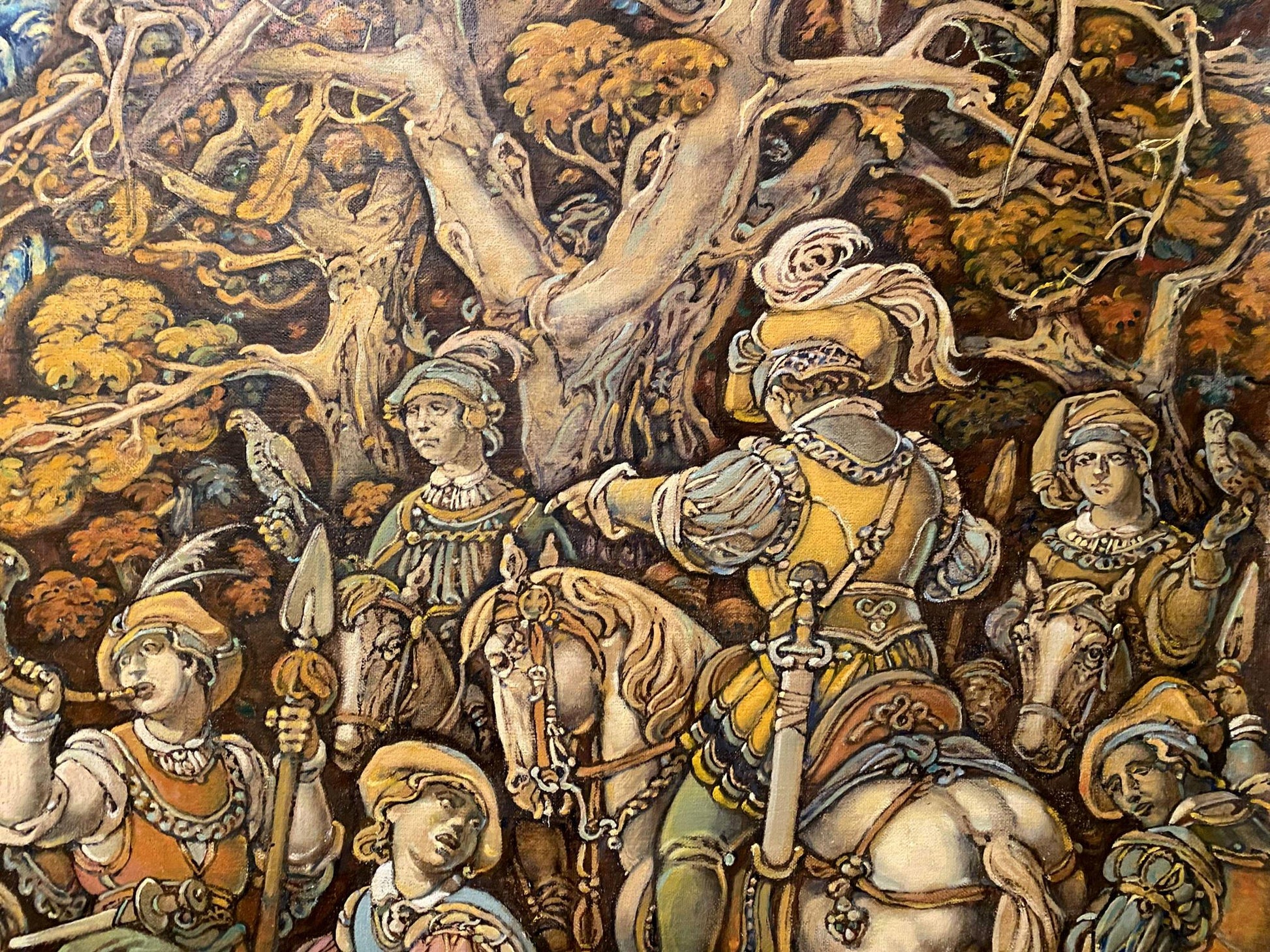 Oil painting by Litvinov Oleg Arkad’yevich of medieval knights procession