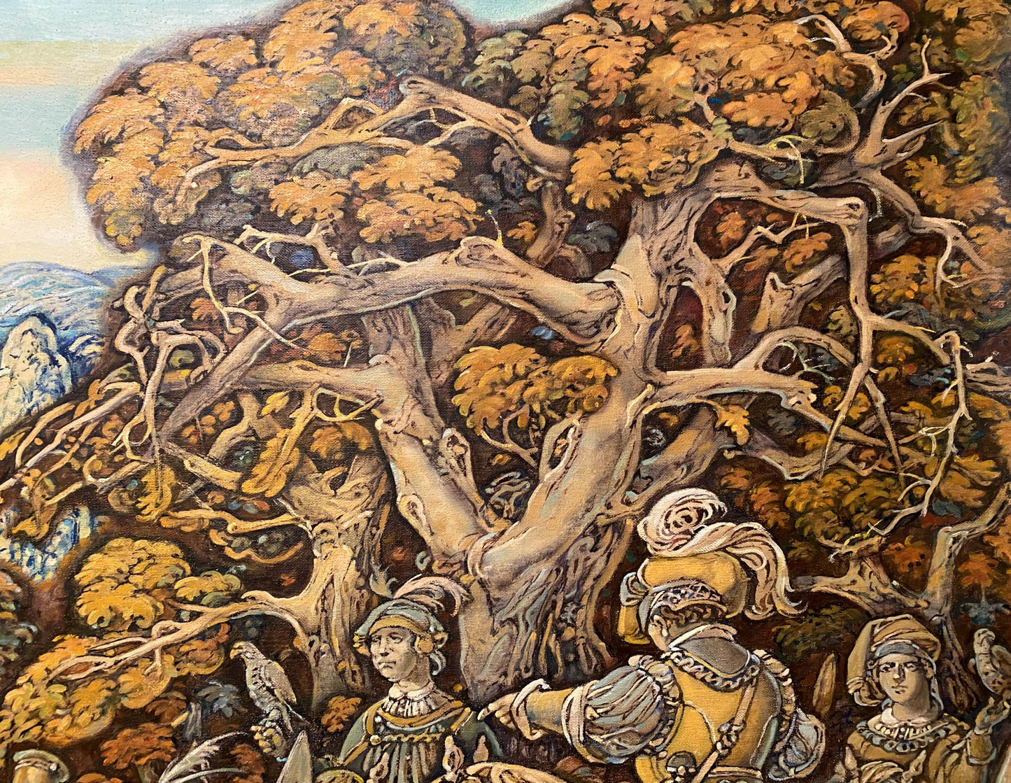 Oil painting by Litvinov Oleg Arkad’yevich of ancient tree in autumn foliage