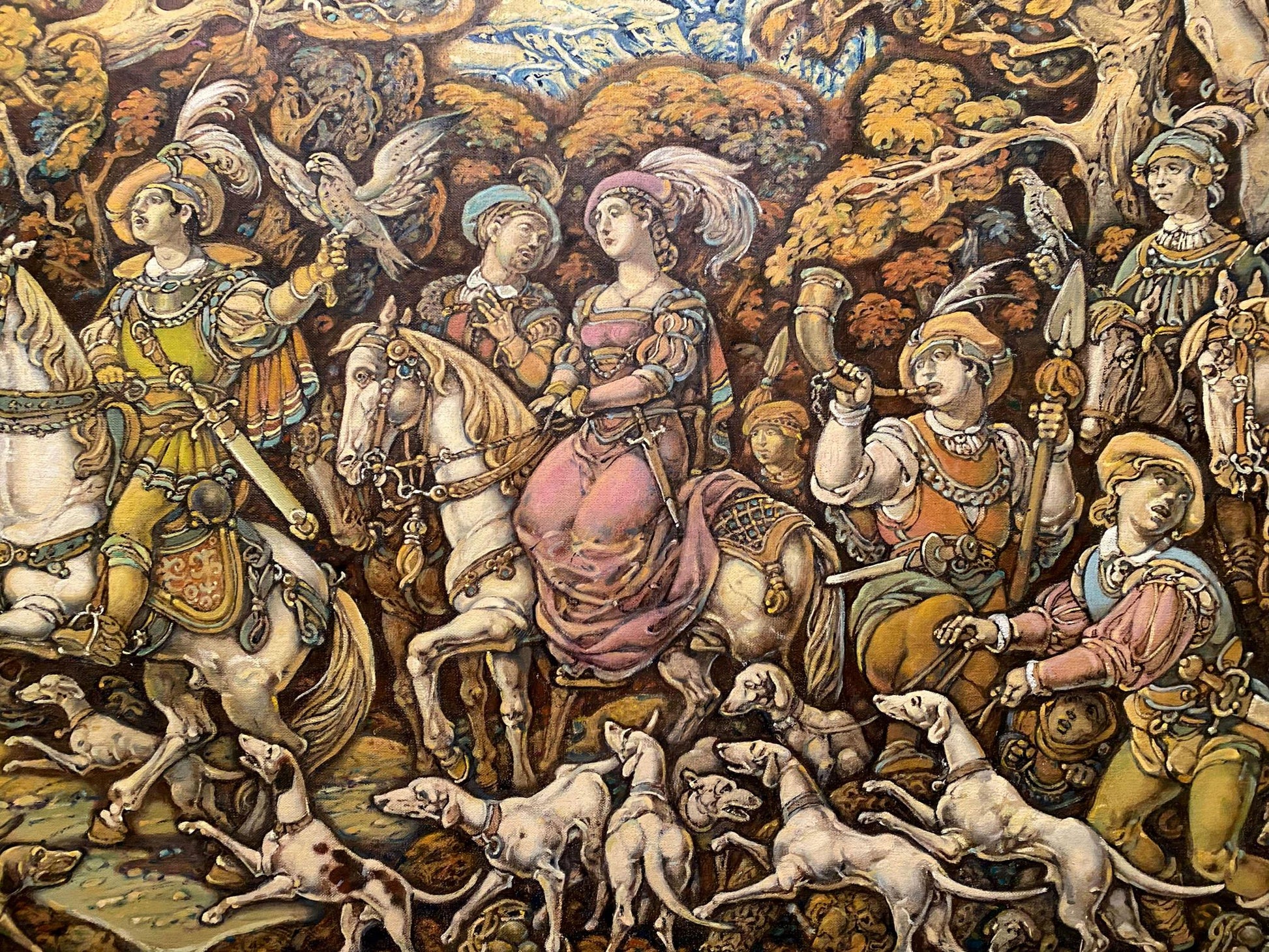 Oil painting of medieval hunting scene by Litvinov Oleg Arkad’yevich