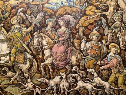 Oil painting of medieval hunting scene by Litvinov Oleg Arkad’yevich