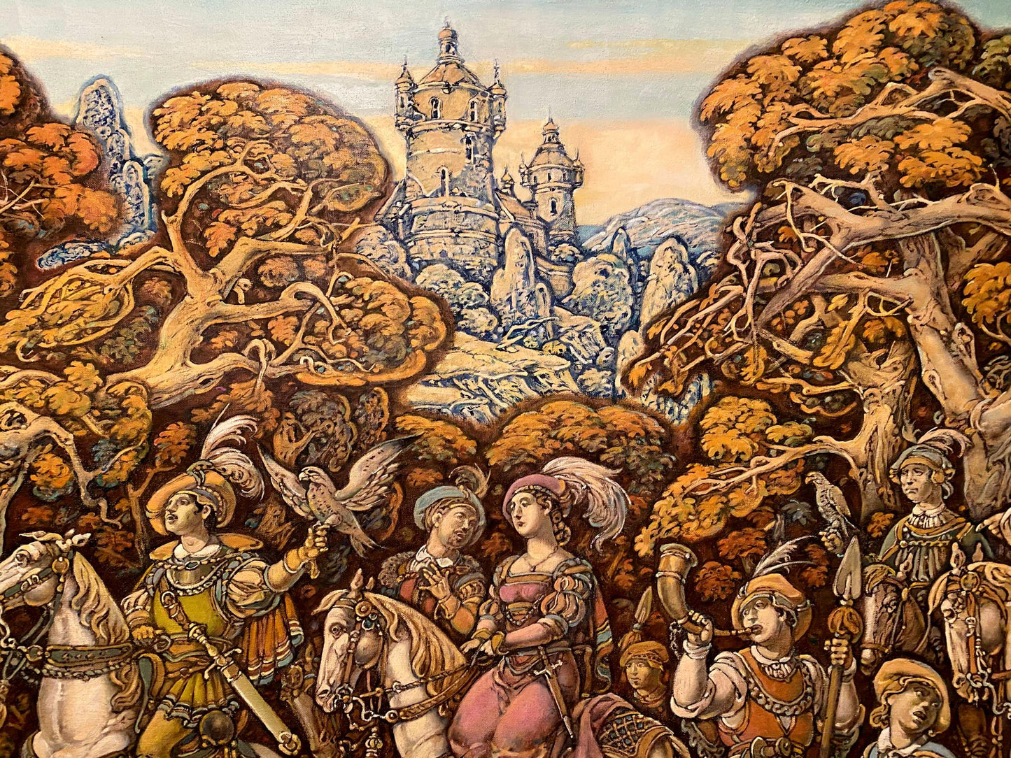 Vintage oil painting by Litvinov Oleg Arkad’yevich of medieval forest procession