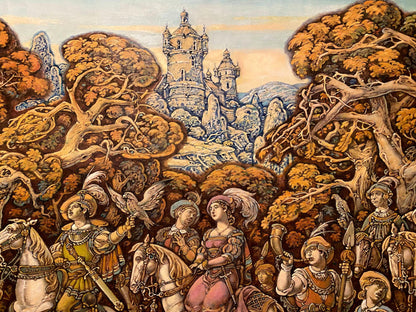 Vintage oil painting by Litvinov Oleg Arkad’yevich of medieval forest procession