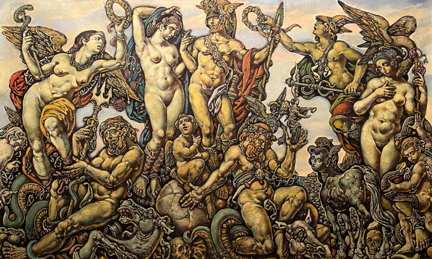Oil painting of Mars and Venus by Oleg Litvinov, classical mythological figures