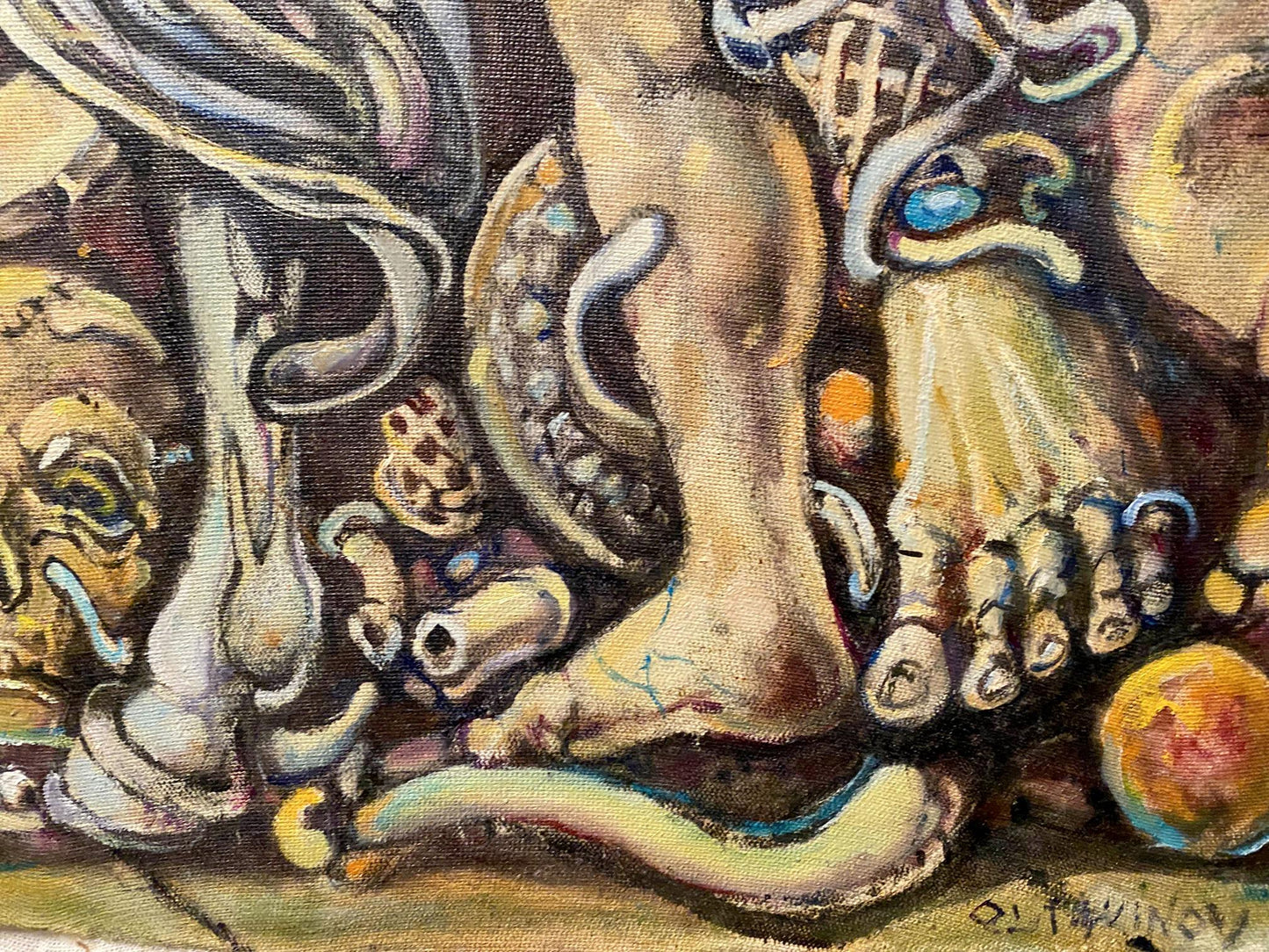 Surreal oil painting of Mars and Venus by Oleg Litvinov, abstracted feet