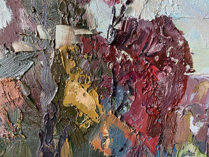 Oil painting In the Woods by Gaponchenko Ivan Ivanovich with impasto maroon brushstrokes