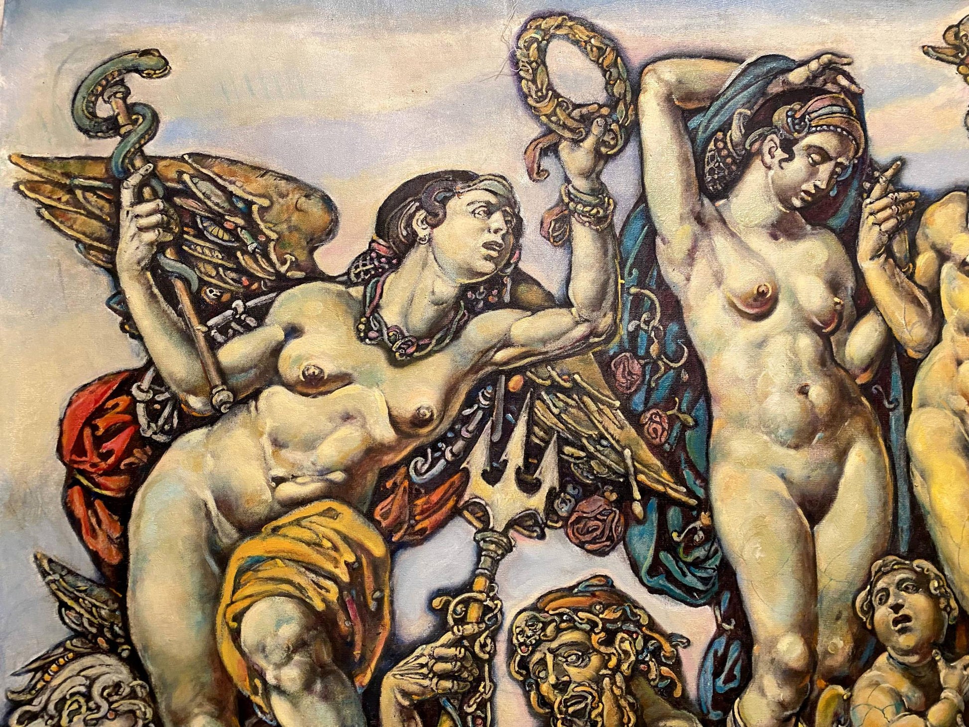 Oil painting portrait of Mars and Venus by Oleg Litvinov with winged figure