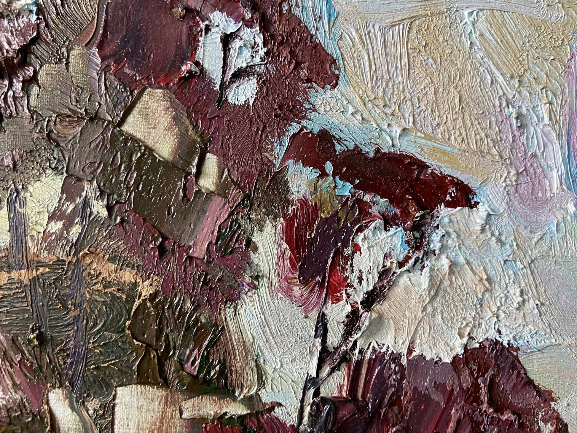 Oil painting In the Woods by Gaponchenko Ivan Ivanovich with maroon impasto strokes