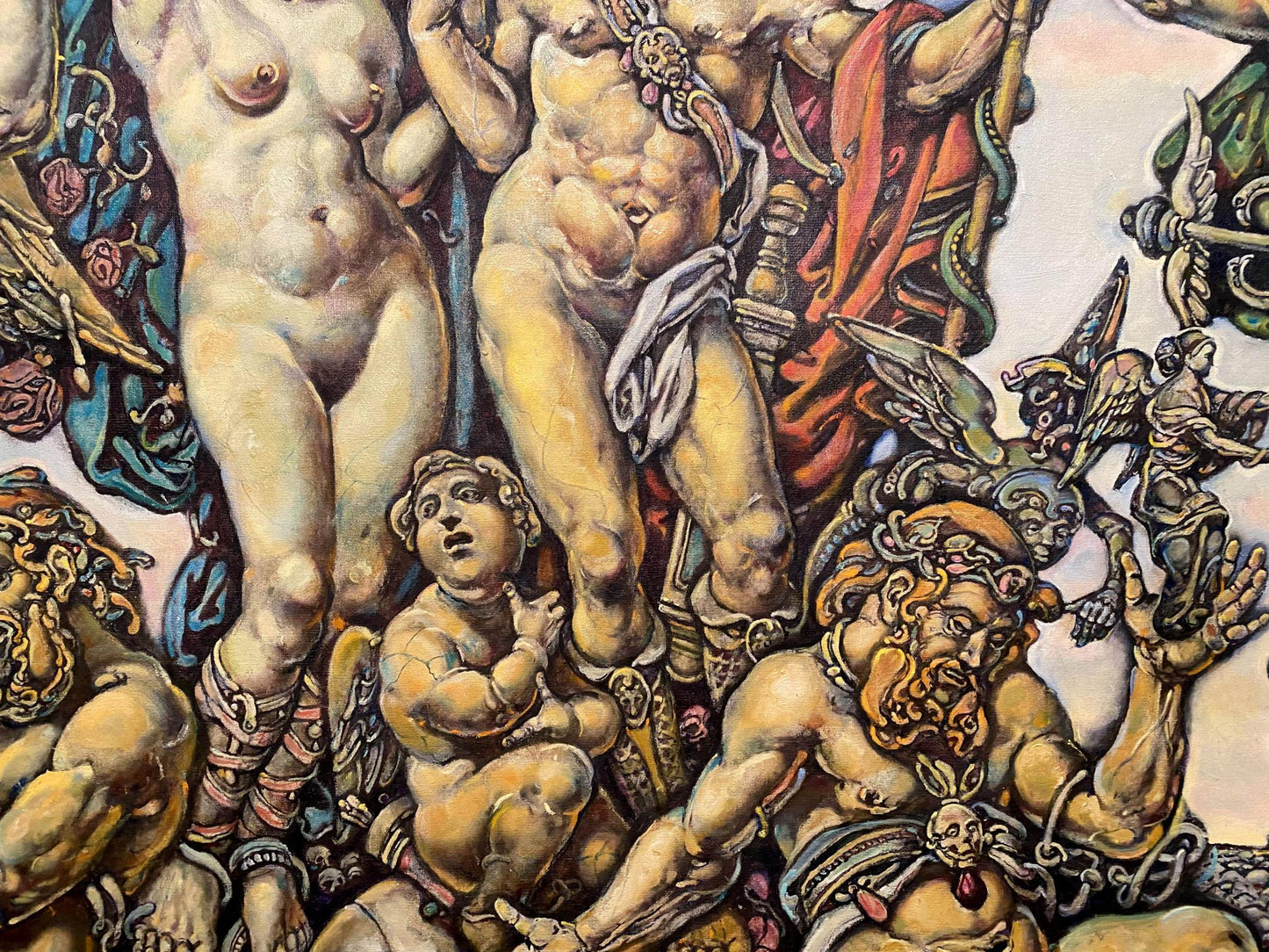 Oil painting of Mars and Venus by Oleg Litvinov, muscular nude figures