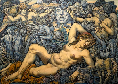 Oil painting Dream by Litvinov Oleg Arkad’yevich: nude golden figure with serpents
