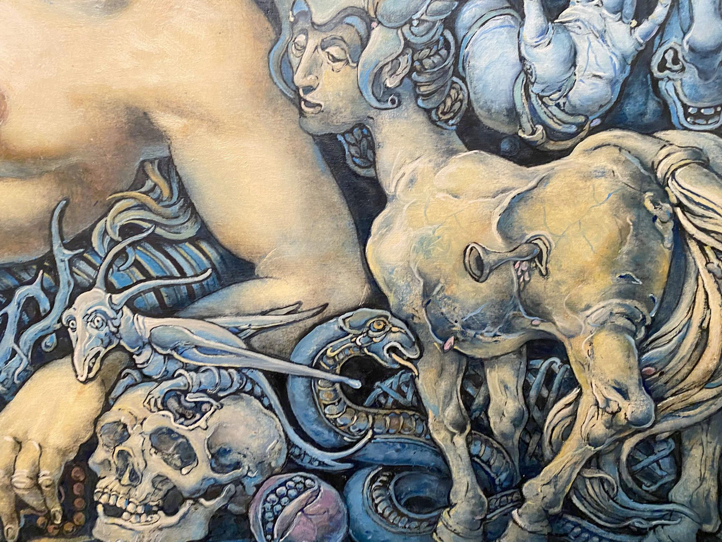 Oil painting Dream by Litvinov Oleg Arkad’yevich with surreal muscular figure and mythical creatures