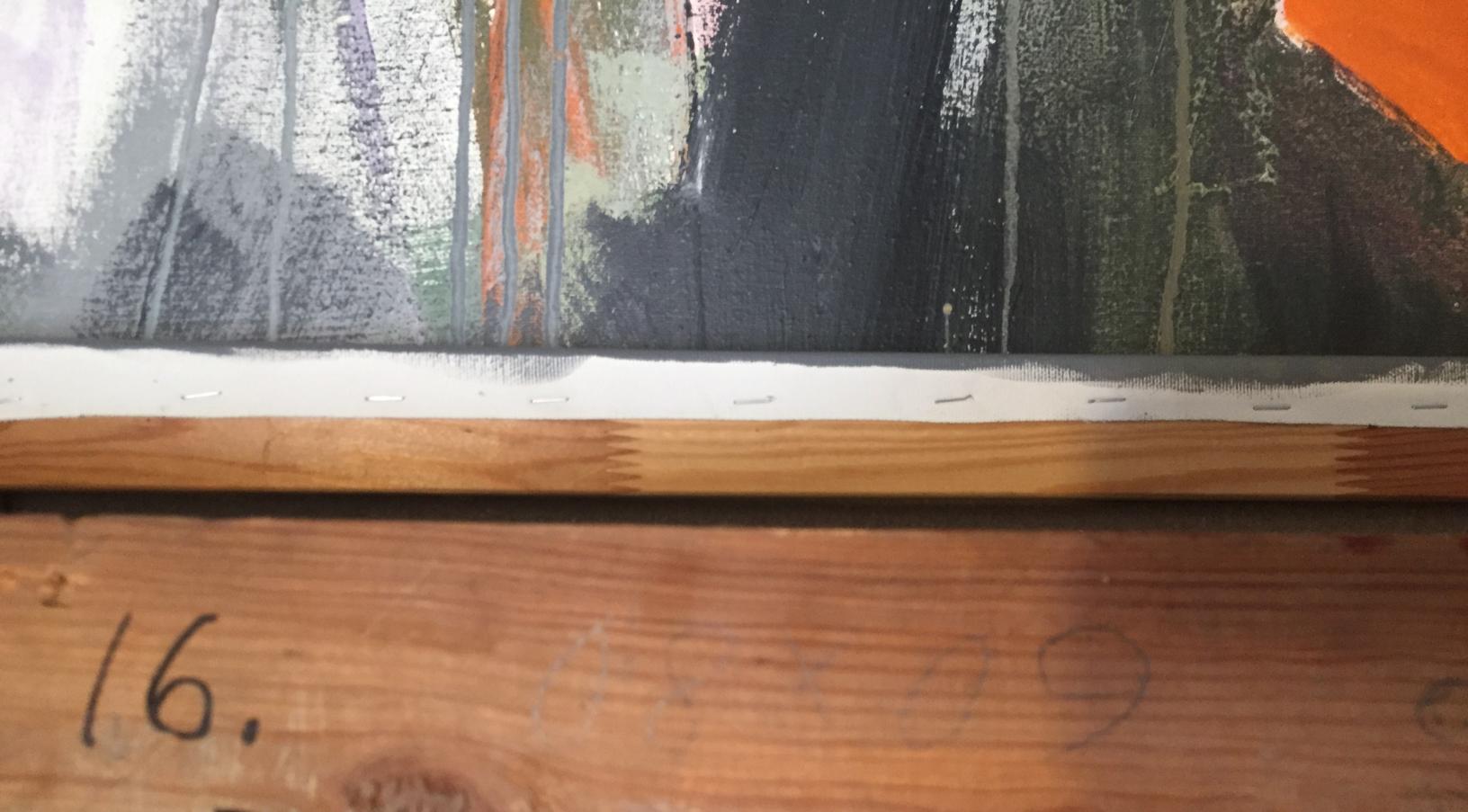 Oil painting Still life Zinaida Arsenieva with bold textured gray black strokes orange green