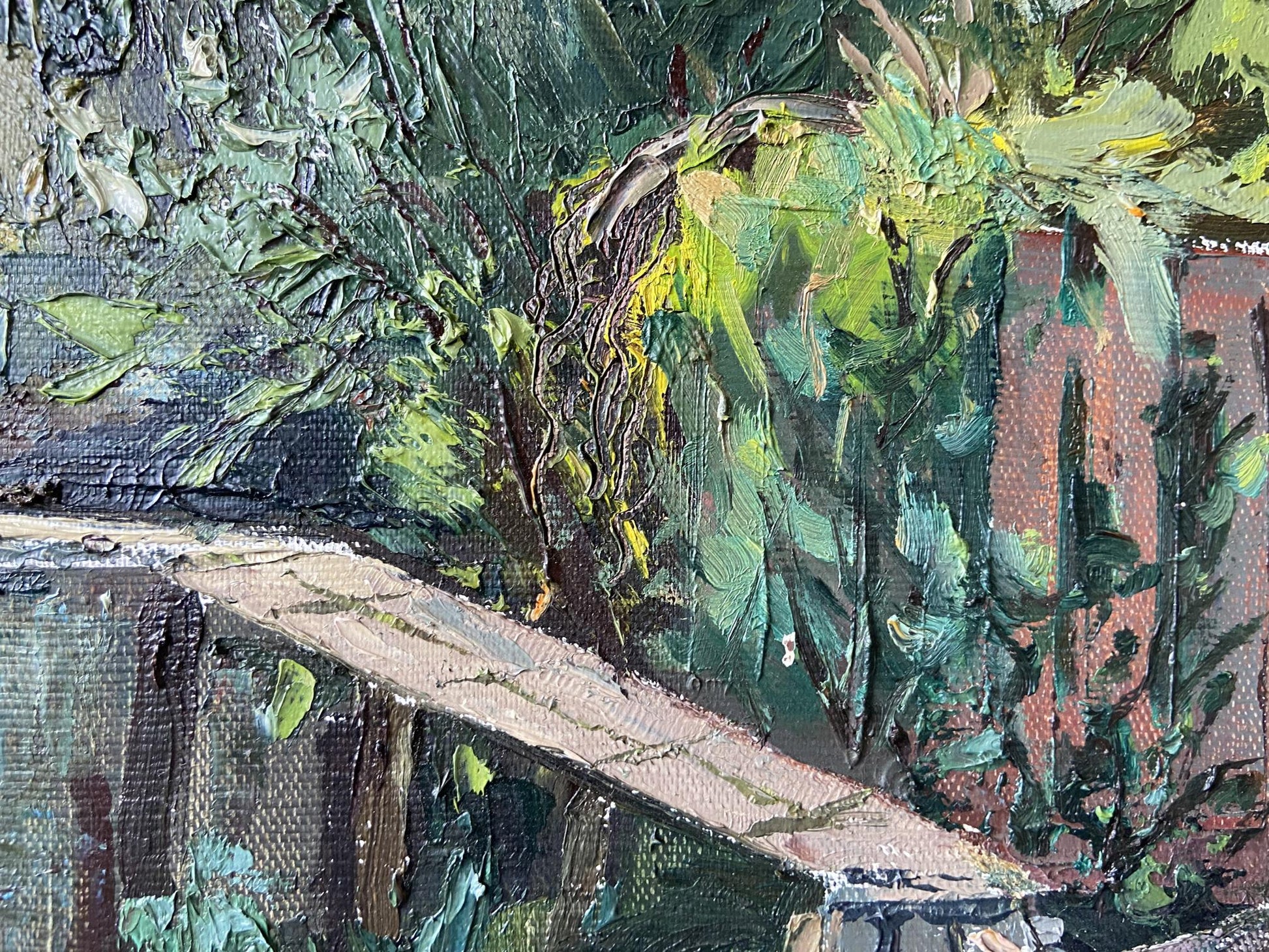 Oil painting Over the Lake by Gaponchenko Ivan Ivanovich with lush green foliage