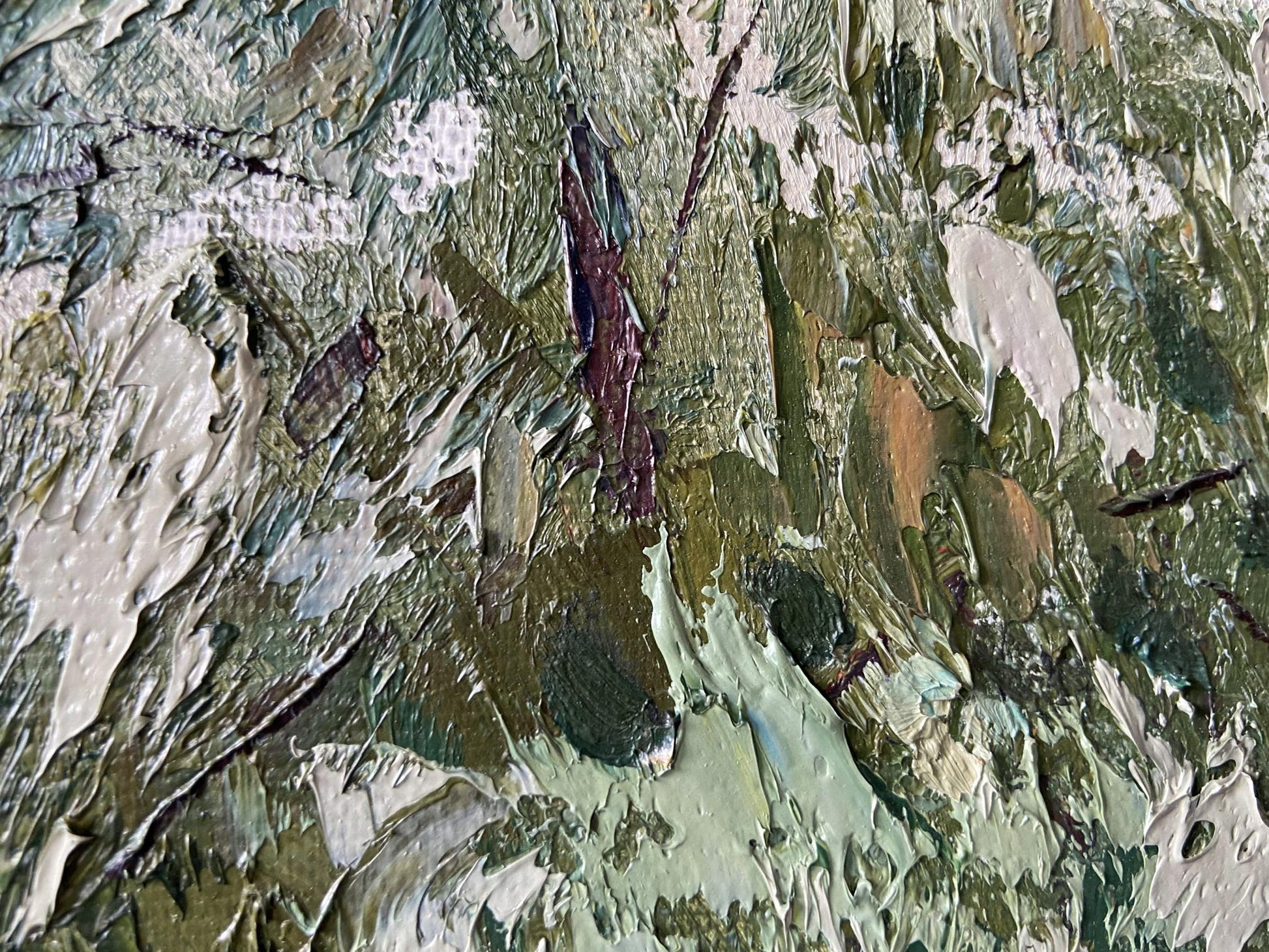Oil painting Over the Lake by Gaponchenko Ivan Ivanovich, textured impasto greens