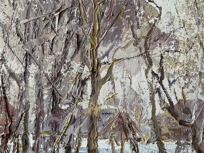 Textured oil painting of snow-covered bare trees by Gaponchenko Ivan Ivanovich