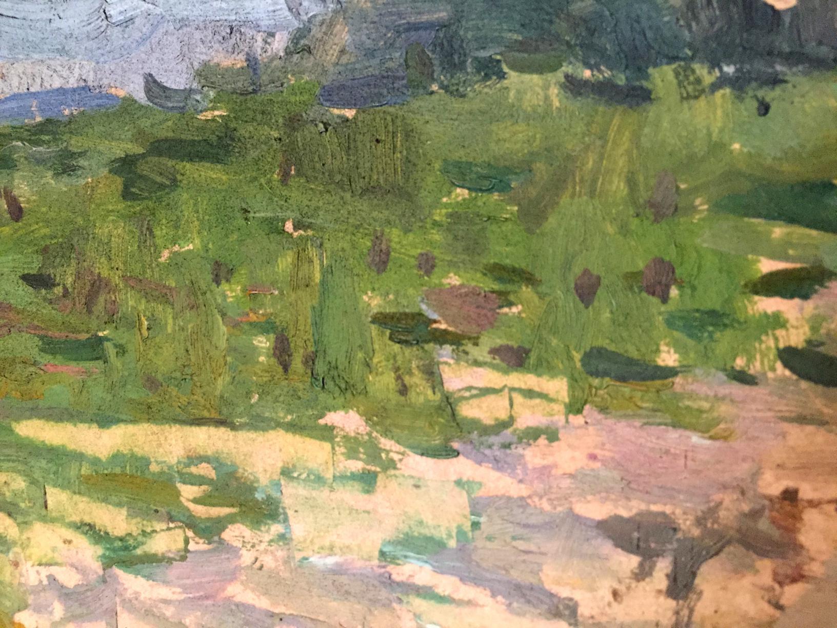 Oil painting Near Kiev by Vadim Odainik, textured landscape in greens