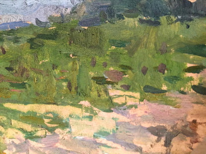 Oil painting Near Kiev by Vadim Odainik, textured landscape in greens
