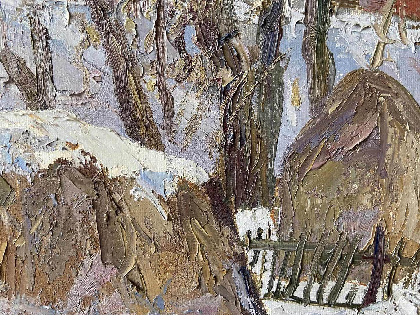 Textured impasto oil painting of snowy winter landscape by Gaponchenko Ivan Ivanovich