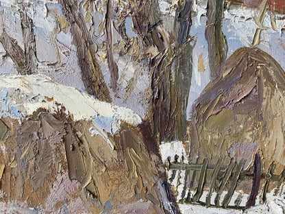 Textured impasto oil painting of snowy winter landscape by Gaponchenko Ivan Ivanovich