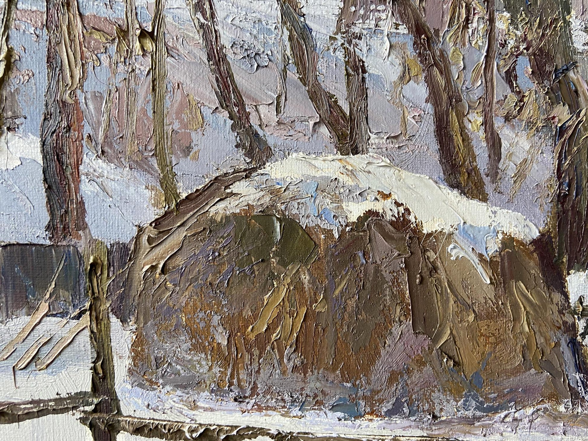 Textured impressionistic snow-covered landscape oil painting by Gaponchenko Ivan Ivanovich
