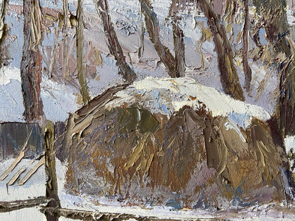 Textured impressionistic snow-covered landscape oil painting by Gaponchenko Ivan Ivanovich