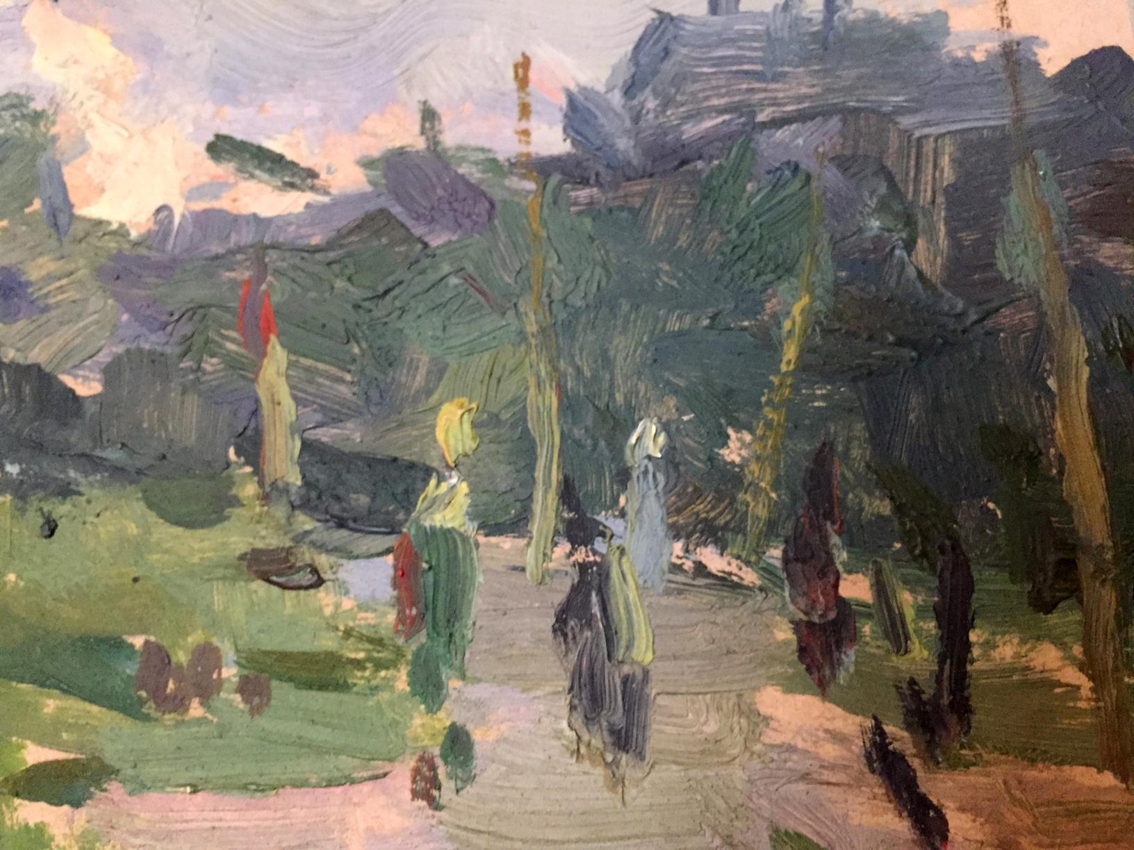 Impressionistic oil painting Near Kiev by Vadim Odainik in green and purple tones