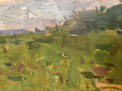 Oil painting Near Kiev by Vadim Odainik: vibrant green fields, textured brushstrokes
