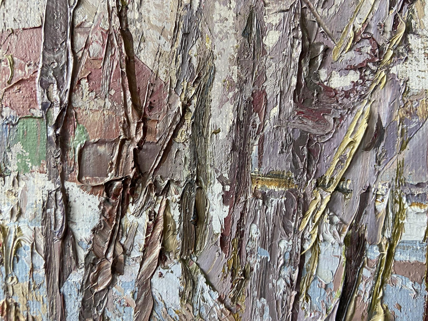 Textured wall with peeling earthy paint layers resembling snowy oil painting by Gaponchenko Ivan Ivanovich