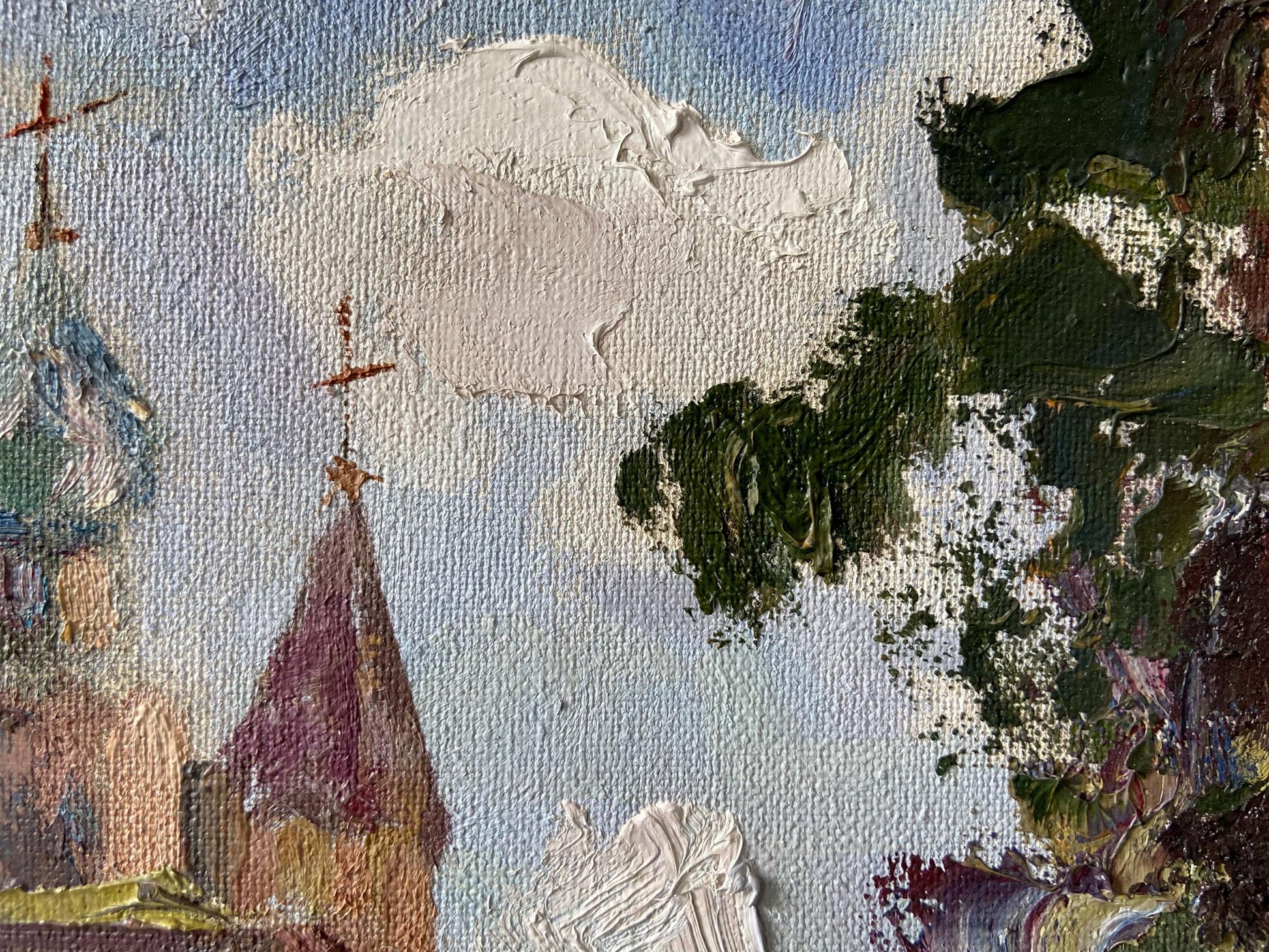 Oil painting by Gaponchenko Ivan Ivanovich: church spire with golden cross