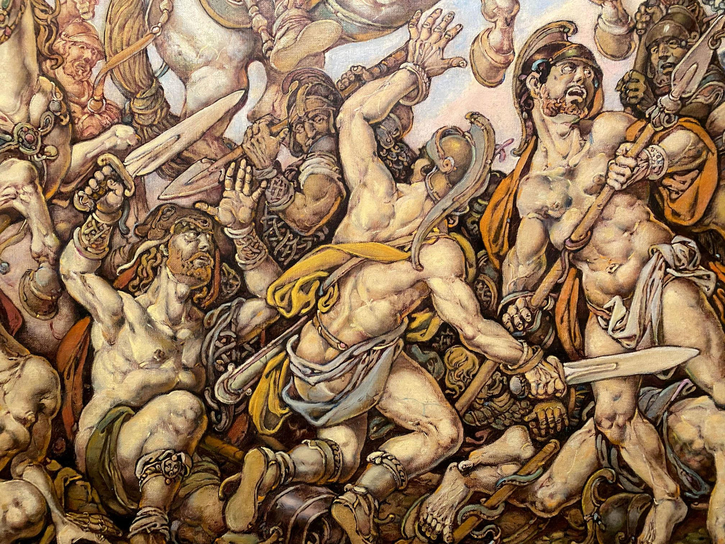 Oil painting of muscular warriors in chaotic battle by Litvinov Oleg Arkad’yevich
