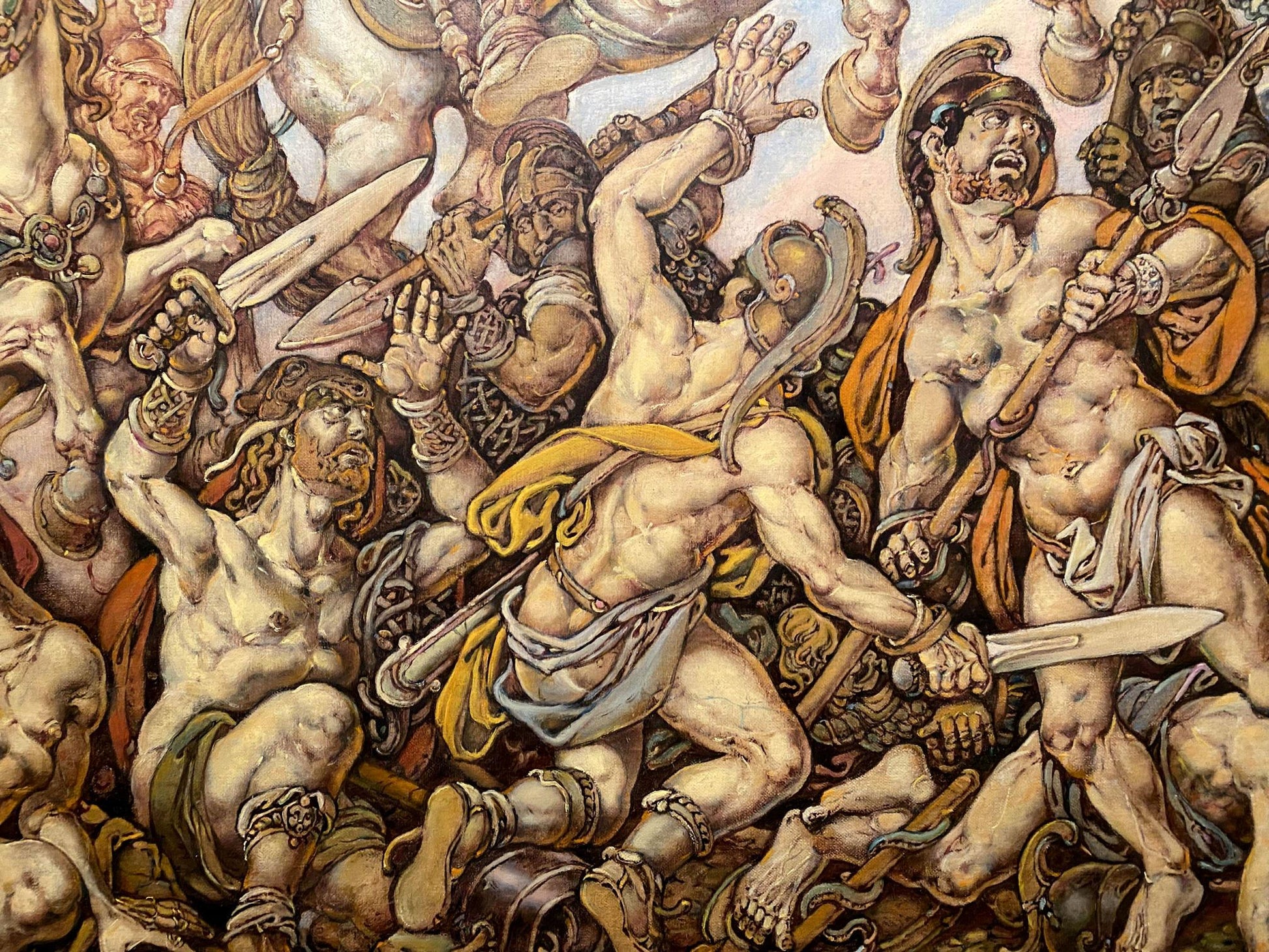 Oil painting of muscular warriors in chaotic battle by Litvinov Oleg Arkad’yevich