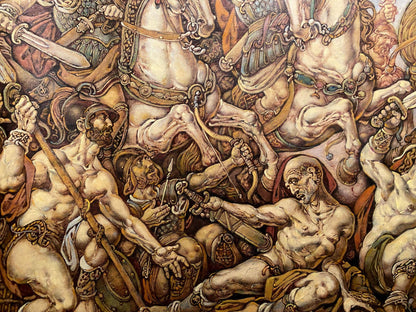 Oil painting of Judas Maccabee in chaotic medieval battle by Litvinov Oleg Arkad’yevich