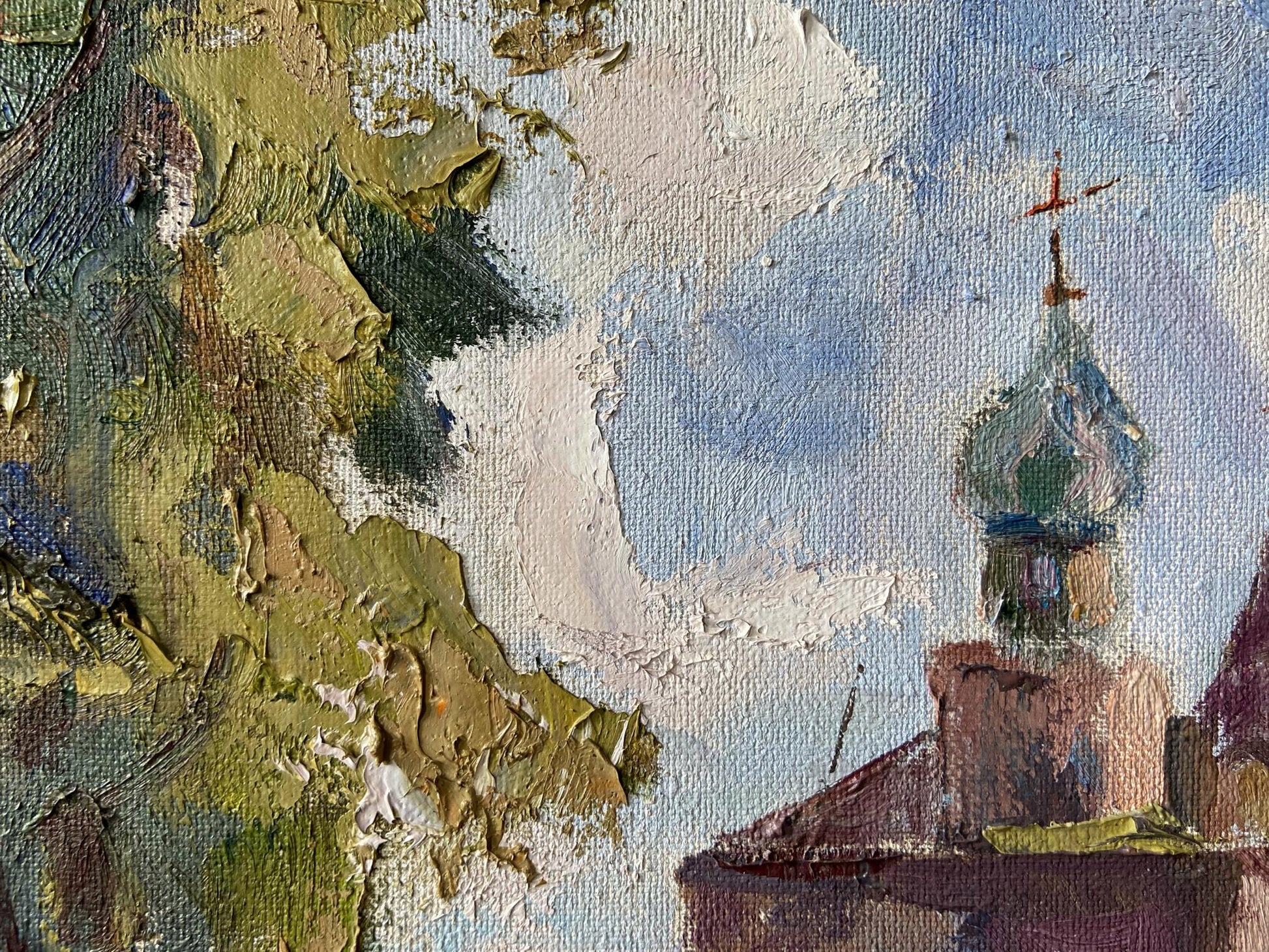 Oil painting by Gaponchenko Ivan Ivanovich: blue onion-domed church spire