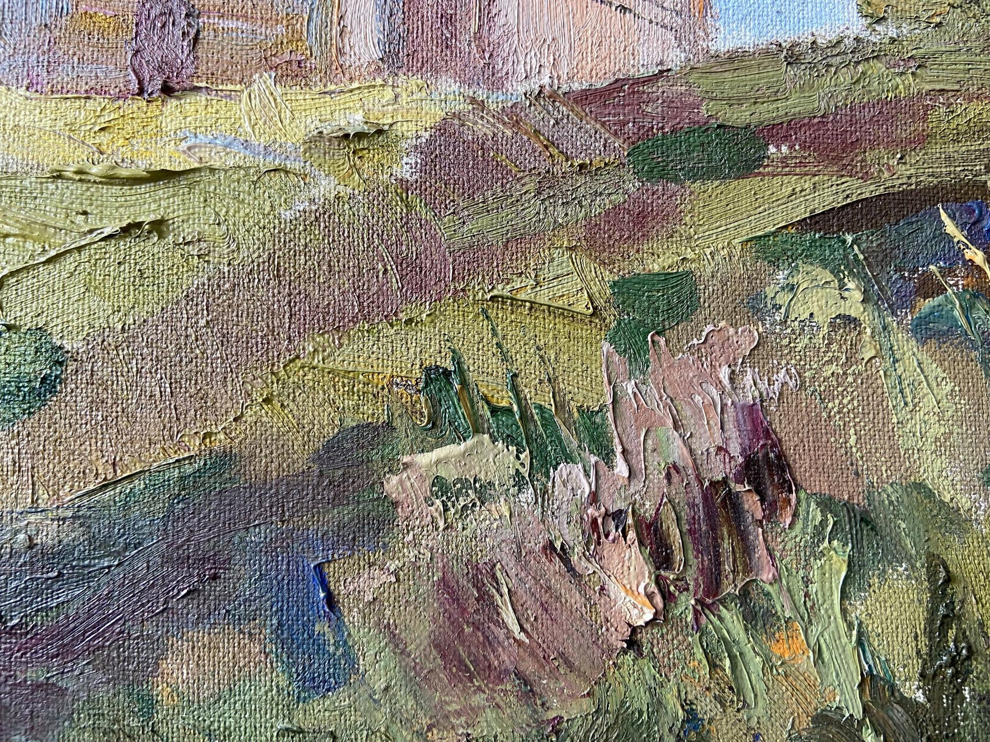 Oil painting landscape with church by Gaponchenko Ivan Ivanovich, impasto strokes