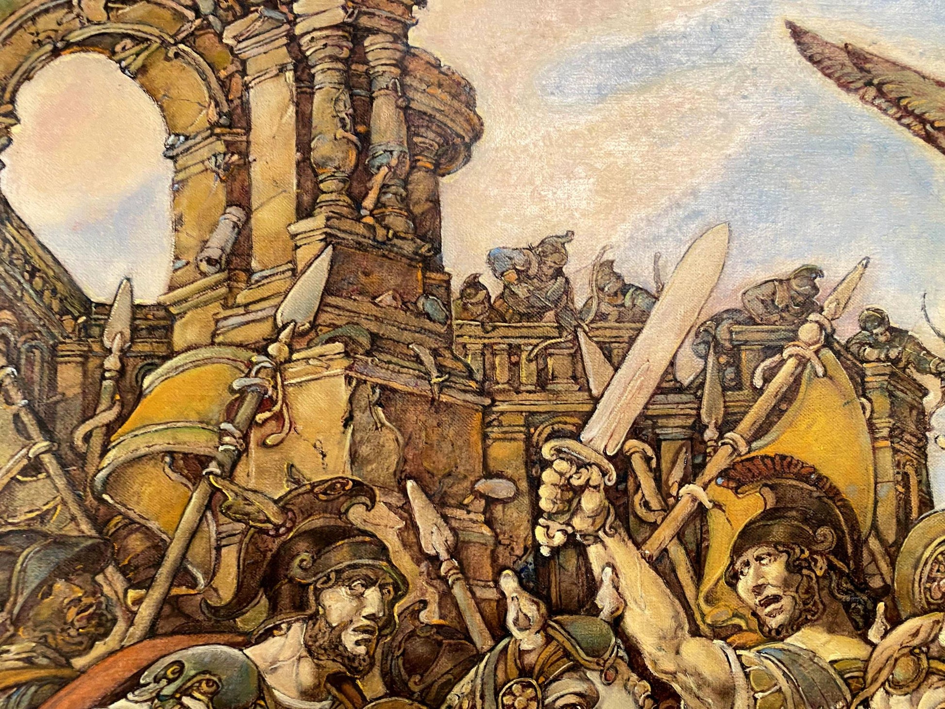 Oil painting of Judas Maccabee warriors in bronze gold armor by Litvinov Oleg Arkad’yevich