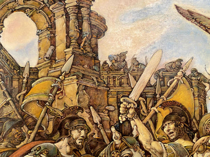 Oil painting of Judas Maccabee warriors in bronze gold armor by Litvinov Oleg Arkad’yevich