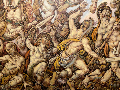 Oil painting of Judas Maccabee by Litvinov Oleg Arkad’yevich, chaotic battle mural