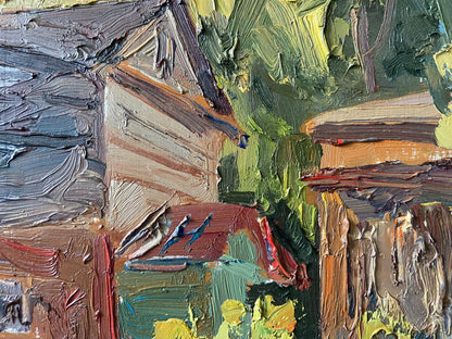 Textured impasto oil painting of old courtyard by Gaponchenko Ivan Ivanovich