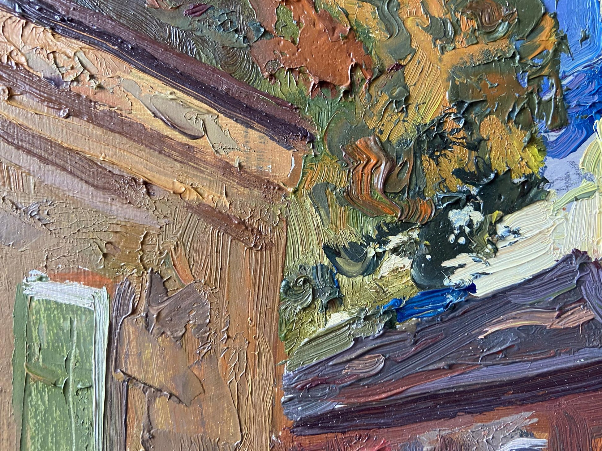 Textured impasto oil painting of old courtyard by Gaponchenko Ivan Ivanovich