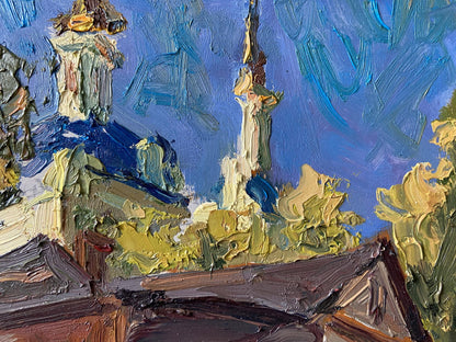 Vibrant impressionist oil painting by Gaponchenko Ivan Ivanovich with ornate blue-domed church spires