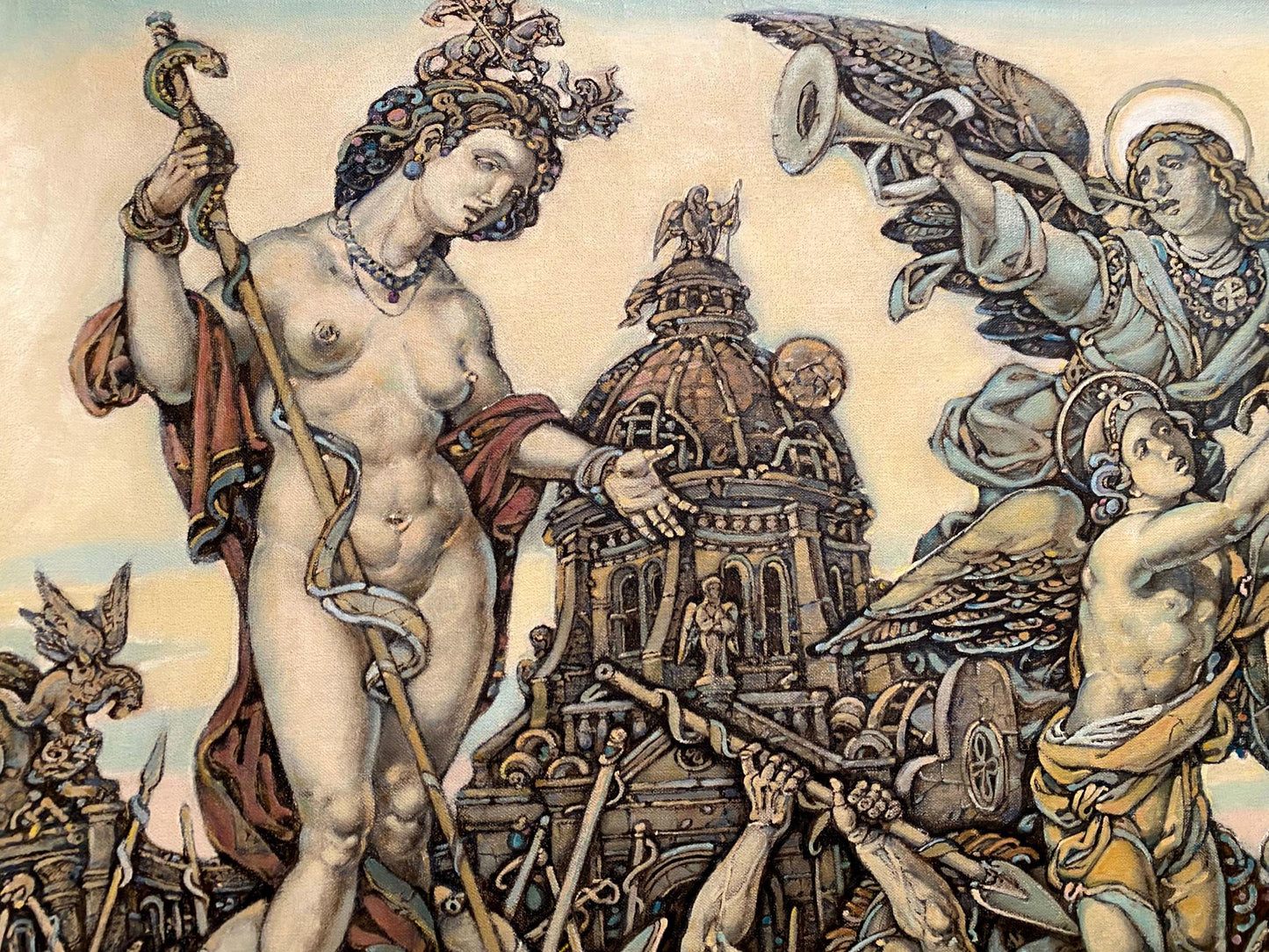 Oil painting Triumph of Saint George by Litvinov Oleg Arkadyevich, nude figure with ornate headgear