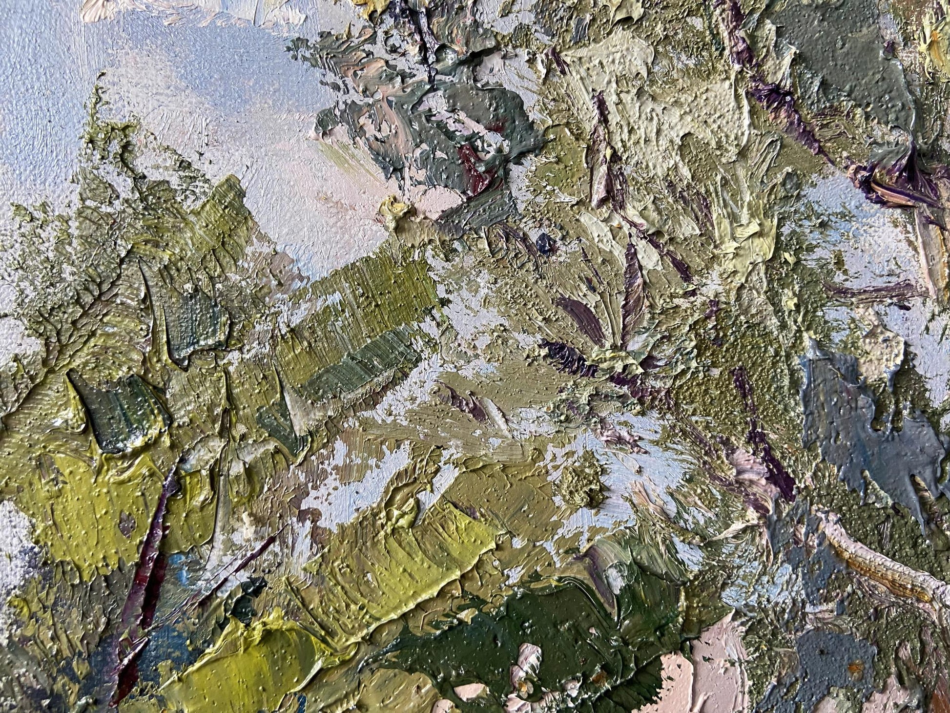 Oil painting In the Shadow by Gaponchenko Ivan Ivanovich, impasto olive green and gray