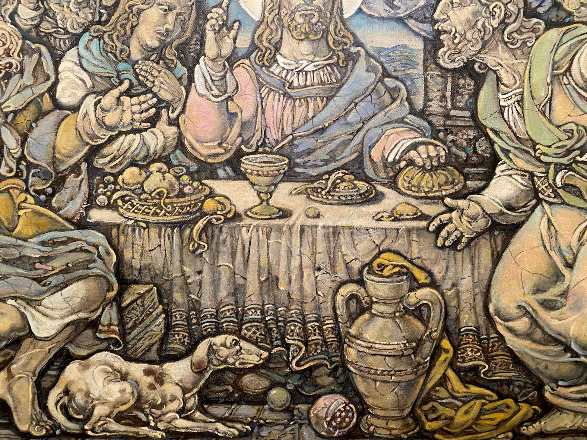 Oil painting of The Last Supper by Litvinov Oleg Arkad’yevich on ornate amphora
