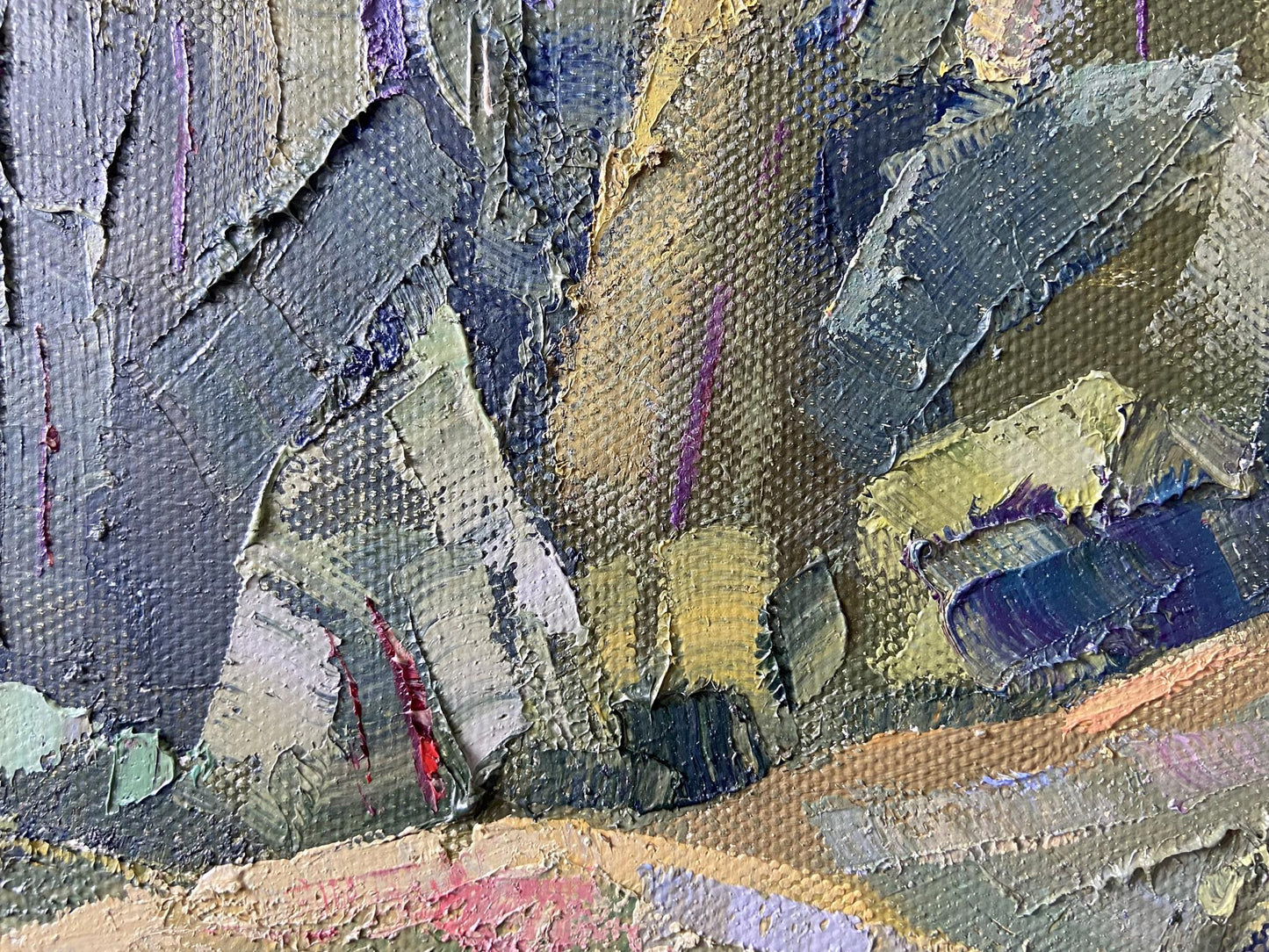 Oil painting of Poltava region by Gaponchenko Ivan Ivanovich, impasto textured grays and vibrant accents