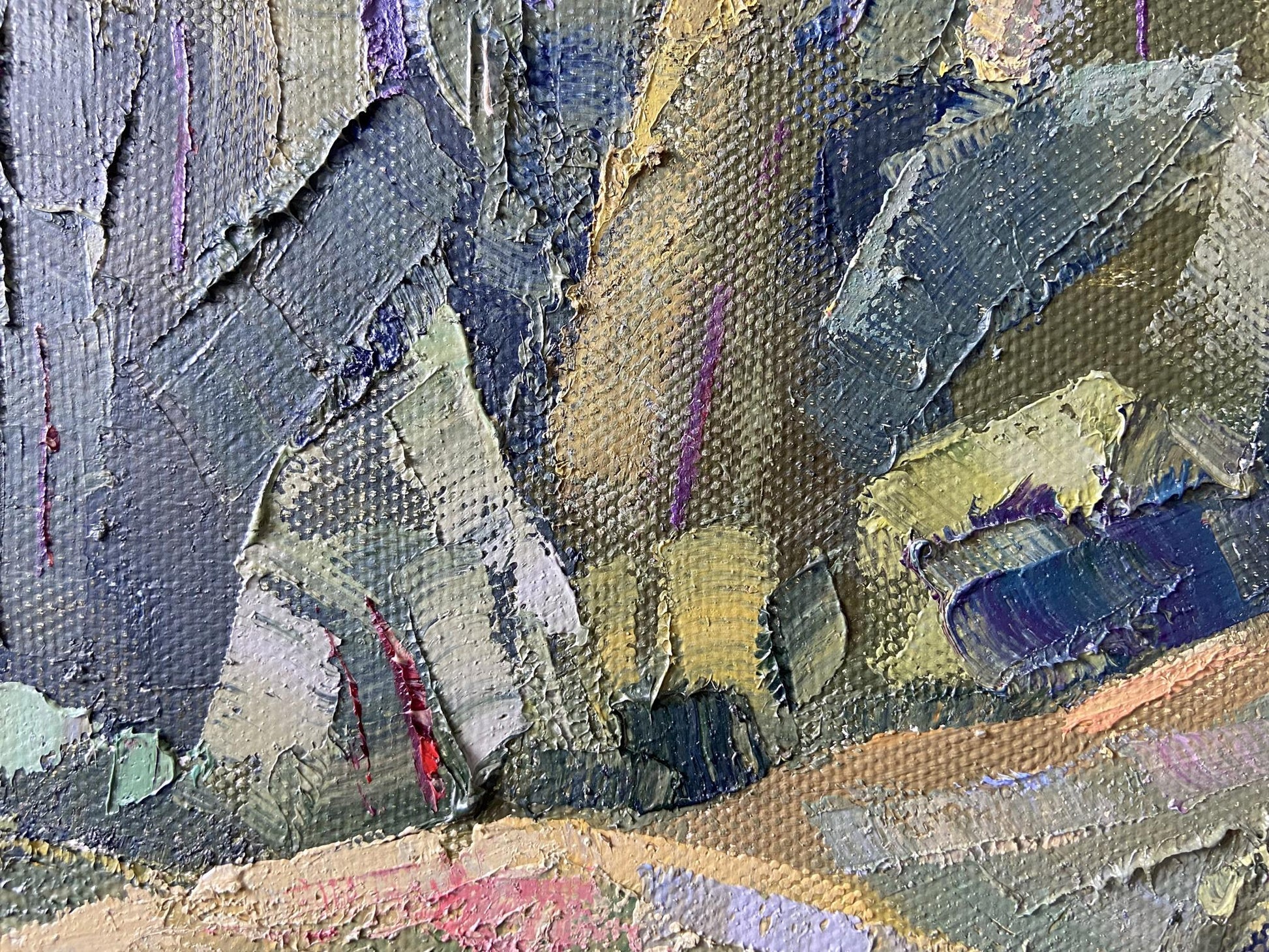 Oil painting of Poltava region by Gaponchenko Ivan Ivanovich, impasto textured grays and vibrant accents