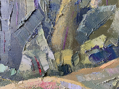 Oil painting of Poltava region by Gaponchenko Ivan Ivanovich, impasto textured grays and vibrant accents